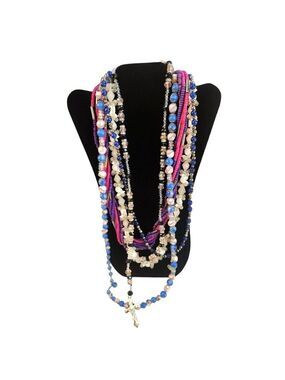 Multicolor Beaded Necklace Set With Rosary Cross & Stretch Bands Lot of 5